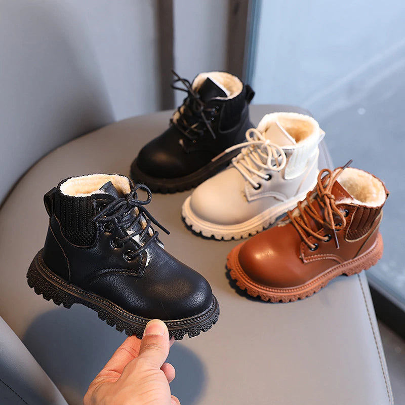 Bottes de neige en cuir et coton pour enfant