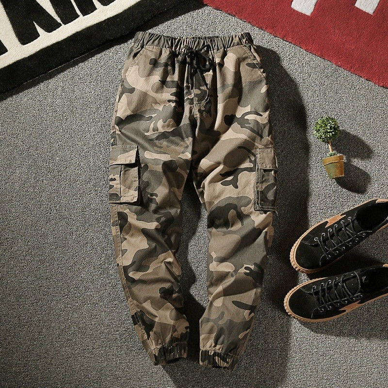 Homme pantalon cargo de camouflage multi-poches en coton