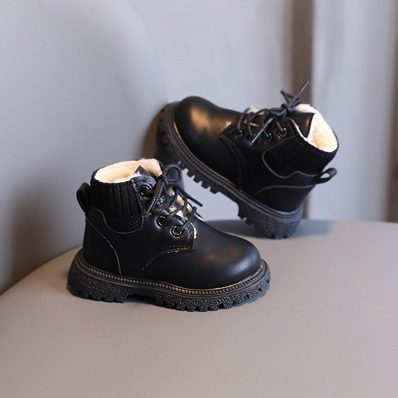 Bottes de neige en cuir et coton pour enfant