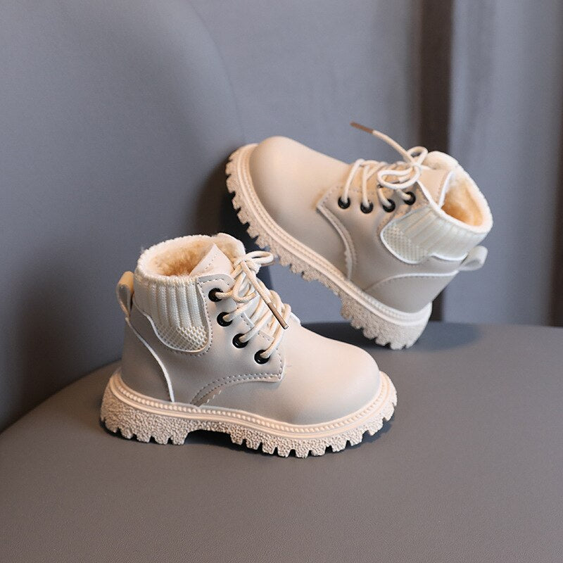 Bottes de neige en cuir et coton pour enfant