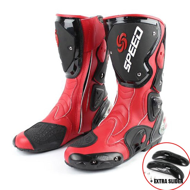 Bottes de course motard en cuir microfibre