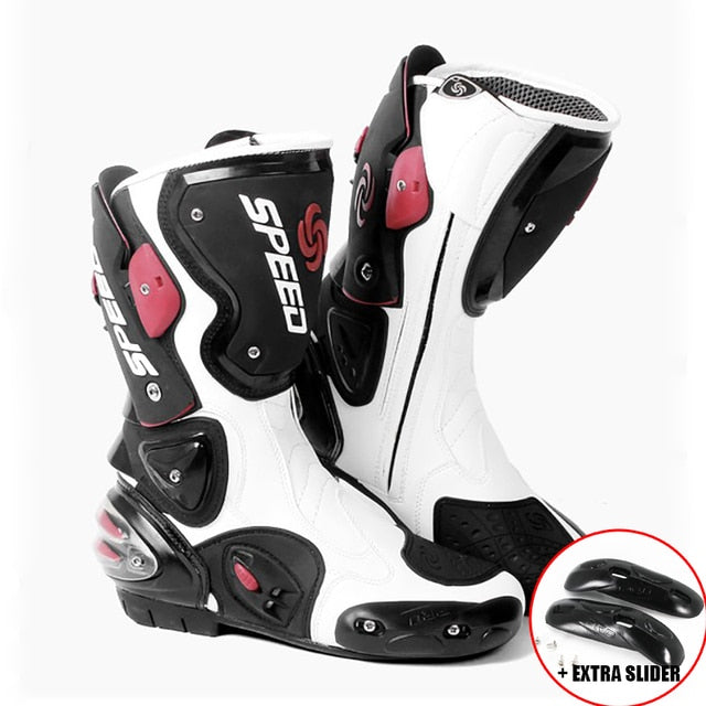 Bottes de course motard en cuir microfibre