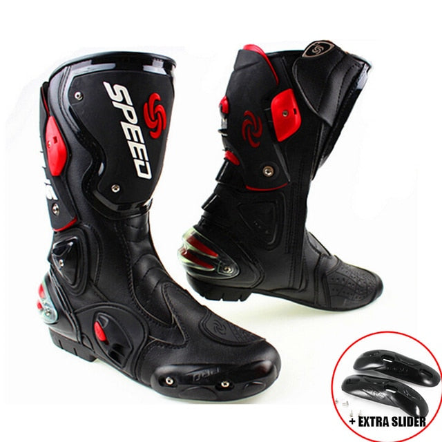 Bottes de course motard en cuir microfibre